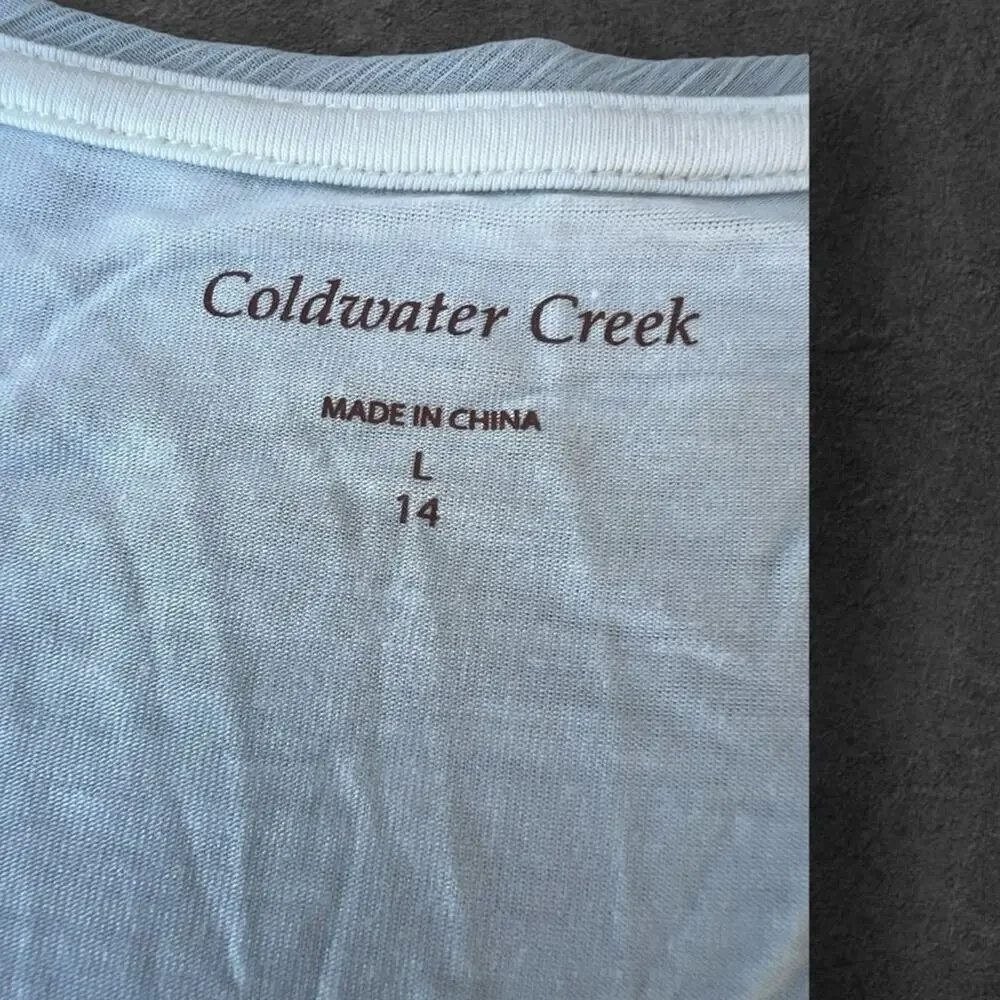 Coldwater Creek women’s size L 14 ivory tank top with beadwork on front